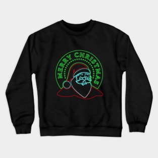 Modern Neon Sign Santa Claus Merry Christmas Crewneck Sweatshirt